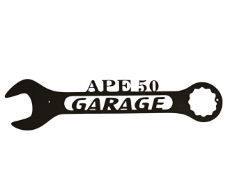 Blechschild - Schraubenschlüssel " Ape 50 Garage " schwarz, 29cm x 7cm 