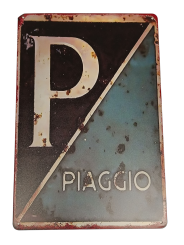 Blechschild 2D, " P/Piaggio , Grau-Blau, 30x20cm 