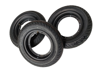 Kompletträdersatz für Ape 50 bis Bj. 2017 , Schwarz matte Felgen inkl. Reifen 100/90-10 Mitas Touring Force - SC 