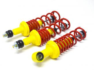 Casa-Moto Fahrwerksatz " Pro Racing One " 80mm tiefer für Ape 50, Fahrwerk komplett mit gekürzten Stoßdämpfern und Federn hinten und vorne 