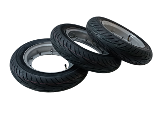 Kompletträdersatz Sommerreifen für Ape 50 ab Bj. 2018 , Felgen Silber inkl. Reifen 100/90-10 56J Mitas Touring Force - SC 