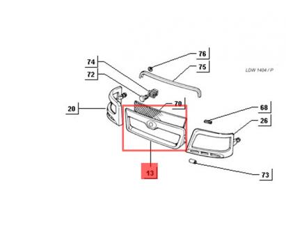 Kühlergrill vorne mittig Kunststoff grau (unlackiert), Porter Pick Up ab Bj. 98 