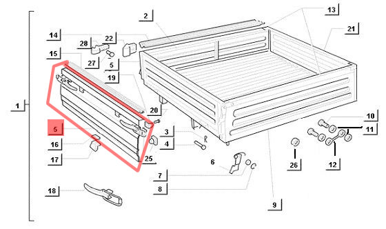 Casa Moto, Bordwand Alu hinten komplett Ape 50